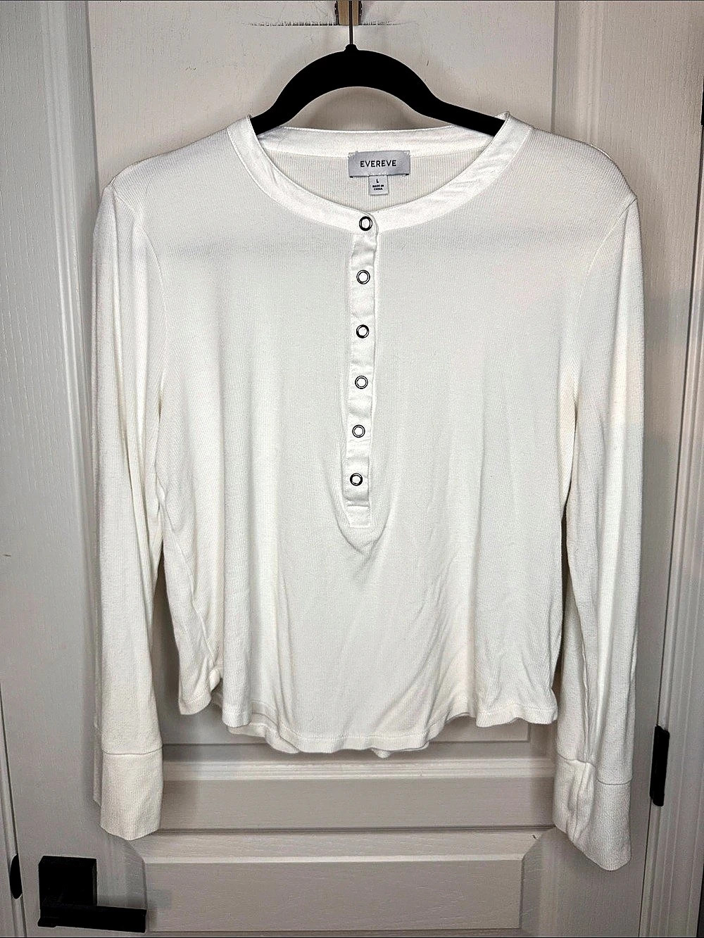 EVEREVE Milo Ribbed Henley White Long Sleeve Top Large